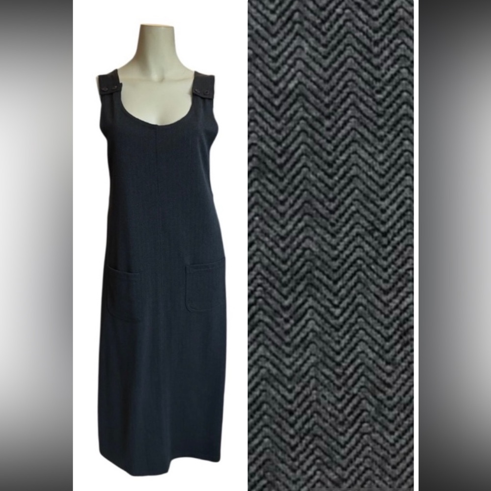 Vintage Studio Dark GREY HERRINGBONE Sleeveless Midi Long Dress Sz M